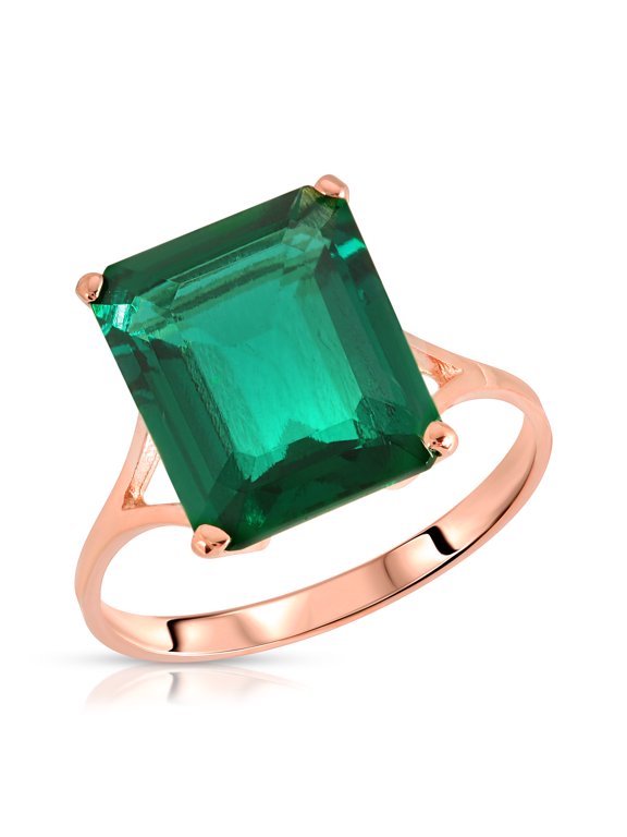 Stunning 4.50 Carats 14K Solid Rose Gold Brilliant Emerald Cut Emerald Solitaire Ring with Genuine Vibrant Emerald Octagon Shape Anniversary Engagement Promise Her Him Unisex (6.5)