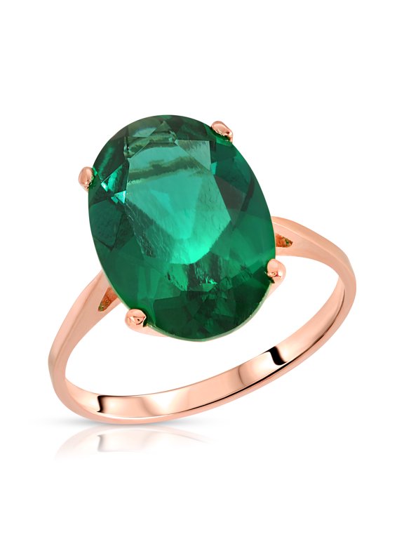 Stunning 4.50 Carats 14K Solid Rose Gold Brilliant Oval Cut Emerald Solitaire Ring with Genuine Vibrant Emerald Oval Shape Anniversary Engagement Promise Her Him Unisex (5.5)