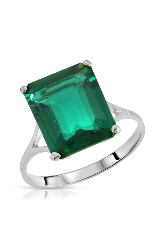 Stunning 4.50 Carats 14K Solid White Gold Brilliant Emerald Cut Emerald Solitaire Ring with Genuine Vibrant Emerald Octagon Shape Anniversary Engagement Promise Her Him Unisex (5.5)