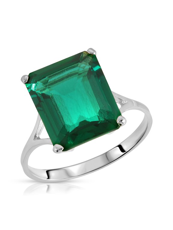 Stunning 4.50 Carats 14K Solid White Gold Brilliant Emerald Cut Emerald Solitaire Ring with Genuine Vibrant Emerald Octagon Shape Anniversary Engagement Promise Her Him Unisex (5.5)