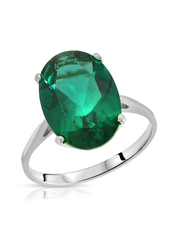 Stunning 4.50 Carats 14K Solid White Gold Brilliant Oval Cut Emerald Solitaire Ring with Genuine Vibrant Emerald Oval Shape Anniversary Engagement Promise Her Him Unisex (6)