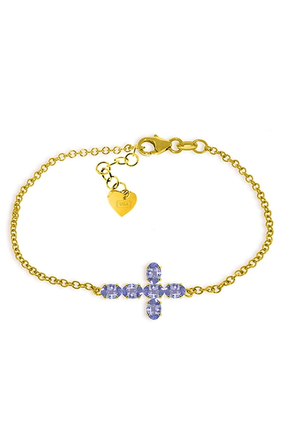 14K Solid Gold Natural Tanzanite Cross Bracelet for Women - Yellow Gold Fine Jewelry