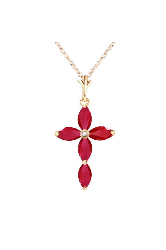 14K Solid Gold Natural Diamond Cross Pendant Necklace for Women - Yellow Gold Fine Jewelry