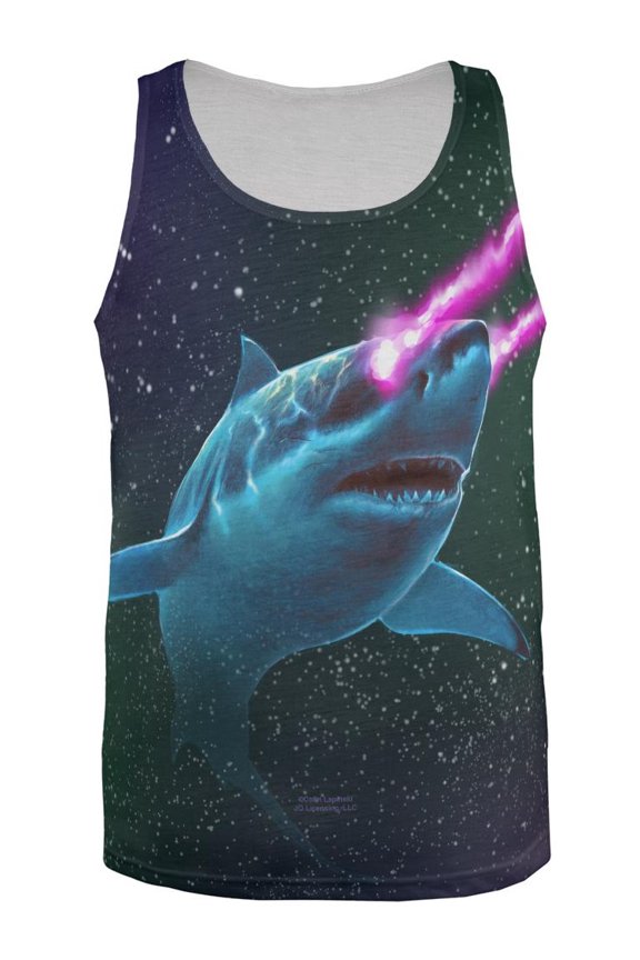 Galaxy Great White Shark Laser Beams All Over Mens Tank Top Multi LG