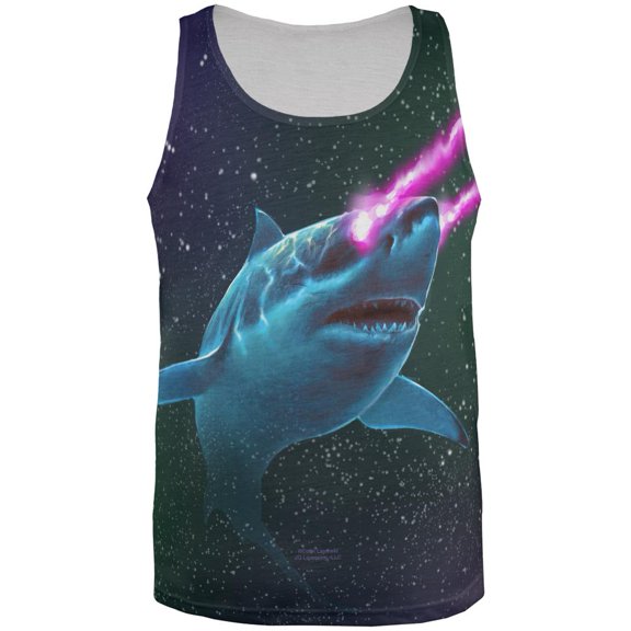 Galaxy Great White Shark Laser Beams All Over Mens Tank Top Multi MD