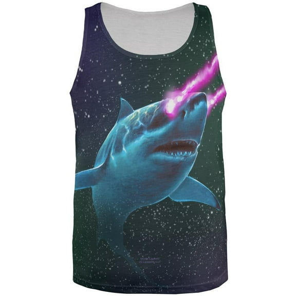 Galaxy Great White Shark Laser Beams All Over Mens Tank Top Multi SM