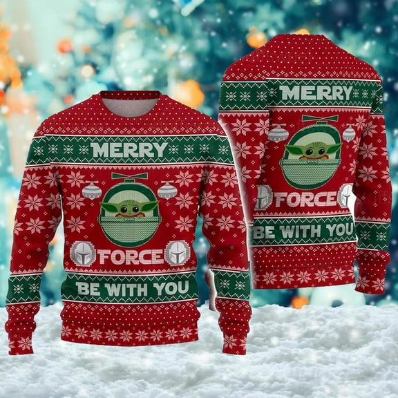 Galaxy Green Baby 3D Ugly Sweater, Kidalorian Ugly Christmas Sweater, Xmas Sweatshirt, Christmas Gift for Men Women Kid, Star Hero Shirt