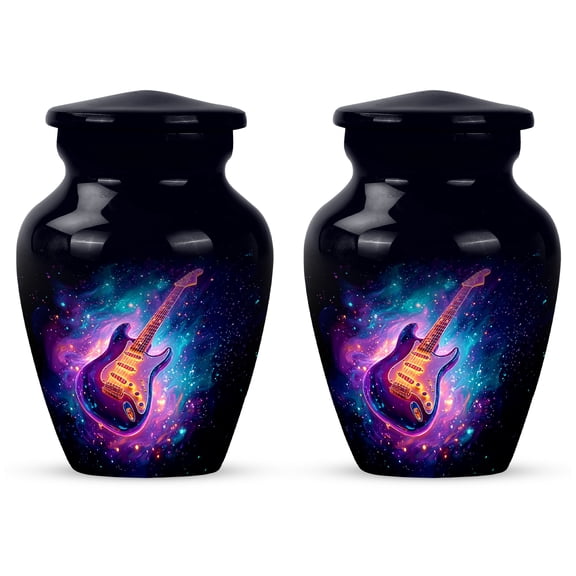 Galaxy Guitar Keepsake Urns Set Of 2, Mini Urns For Ashes Adult Male, Funeral Musical Cremation Urn, Small Keepsake Burial Urn For Humane Ashes Adult (Size, 3 Inch, 2 Pcs)