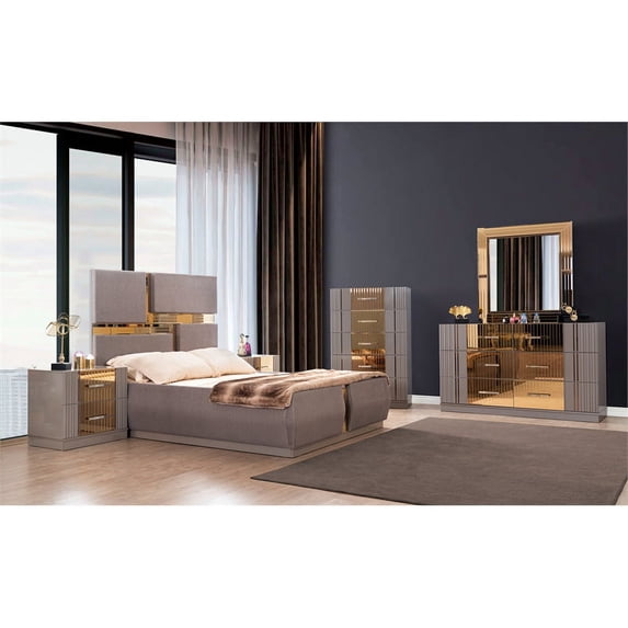 Lorenzo Queen 5 Pc Tufted Upholstery Bedroom set made with Wood in Gray