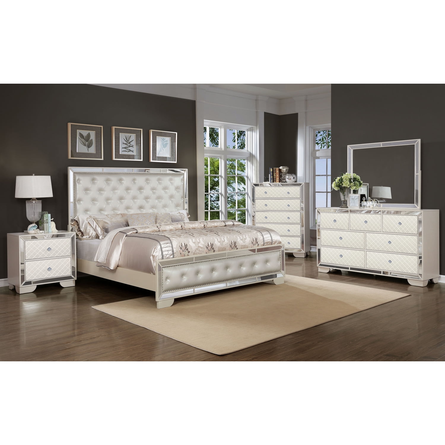 Galaxy Home Furnishings Madison King 6 Pc Upholstery Bedroom Set Made With Wood in Beige