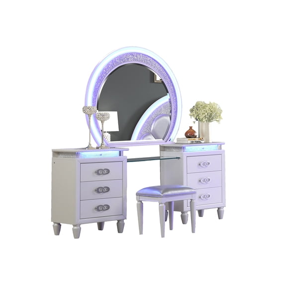 Perla LED Vanity Set Made with Wood in Milky White