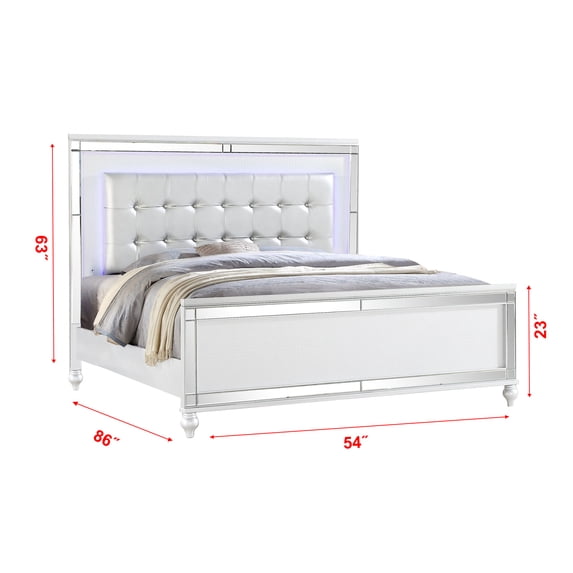 Sterling Full Size Upholstered LED Bed made with wood in White Color