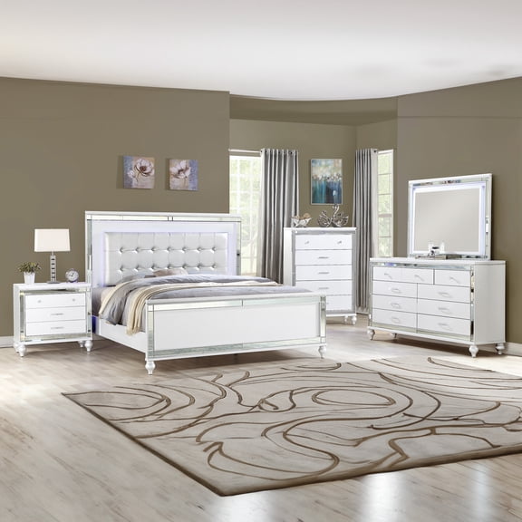Sterling Queen 5-N LED Bedroom set made with wood in White Color