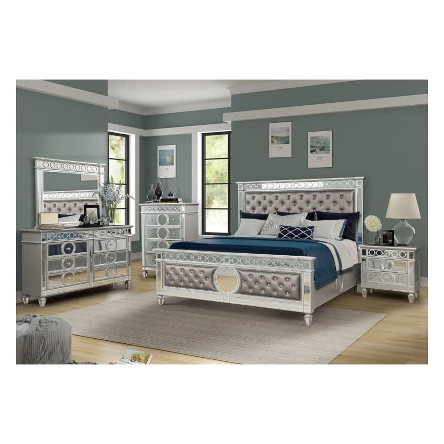 Galaxy Home Furnishings Symphony Queen 6 pc Mirror Front Bedroom set ...