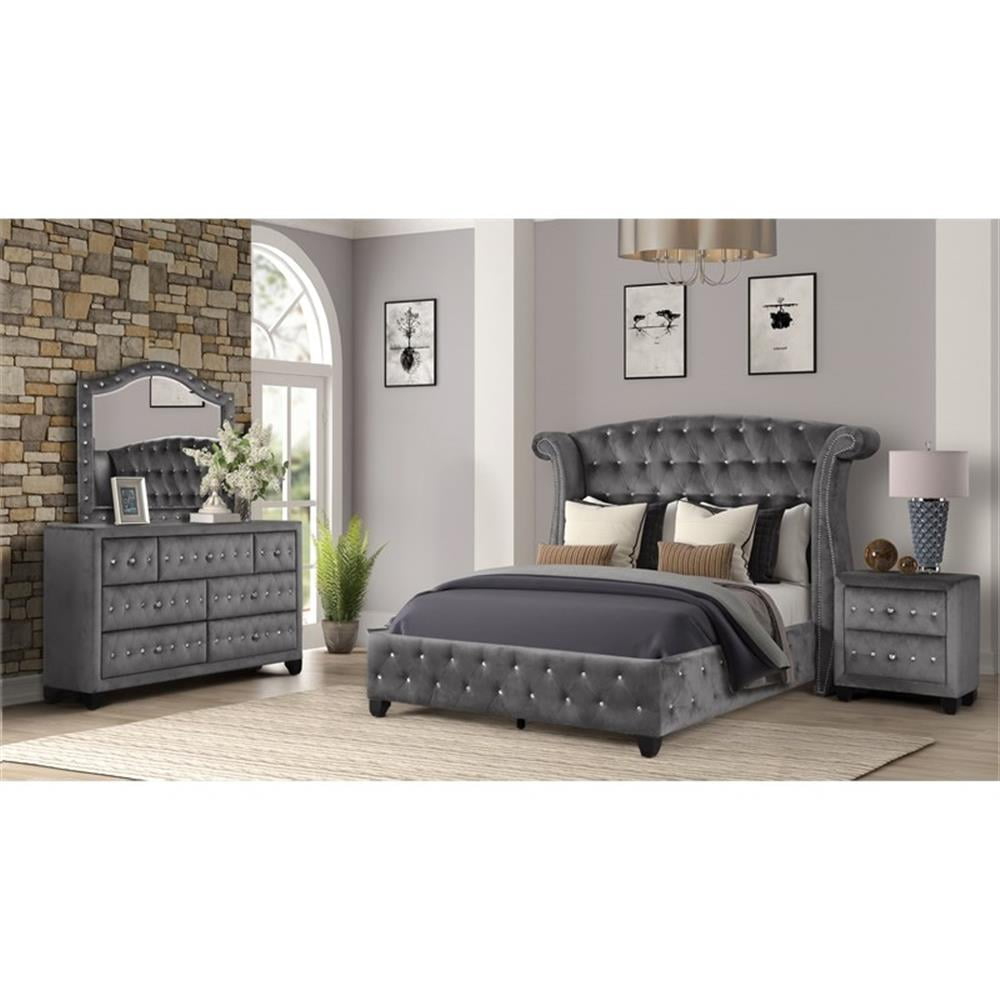 Galaxy Home Furniture Sophia 4-Piece Upholstered Queen Bedroom Set, Gray - Walmart.com