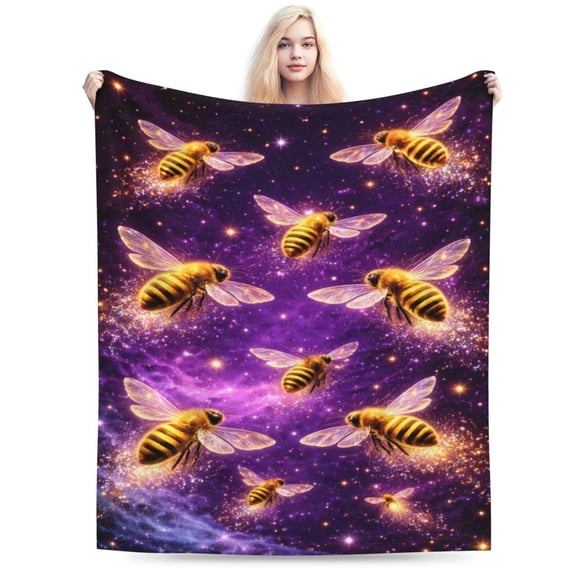 Galaxy Honey Bee Blanket, Valentines Day Romantic Gift Soft Cozy Plush Flannel Blanket for Sofa Couch Bed Living Room Decor 50x40