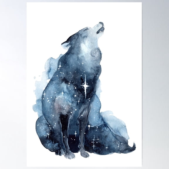 Galaxy Howling Wolf Poster , Poster Print Only