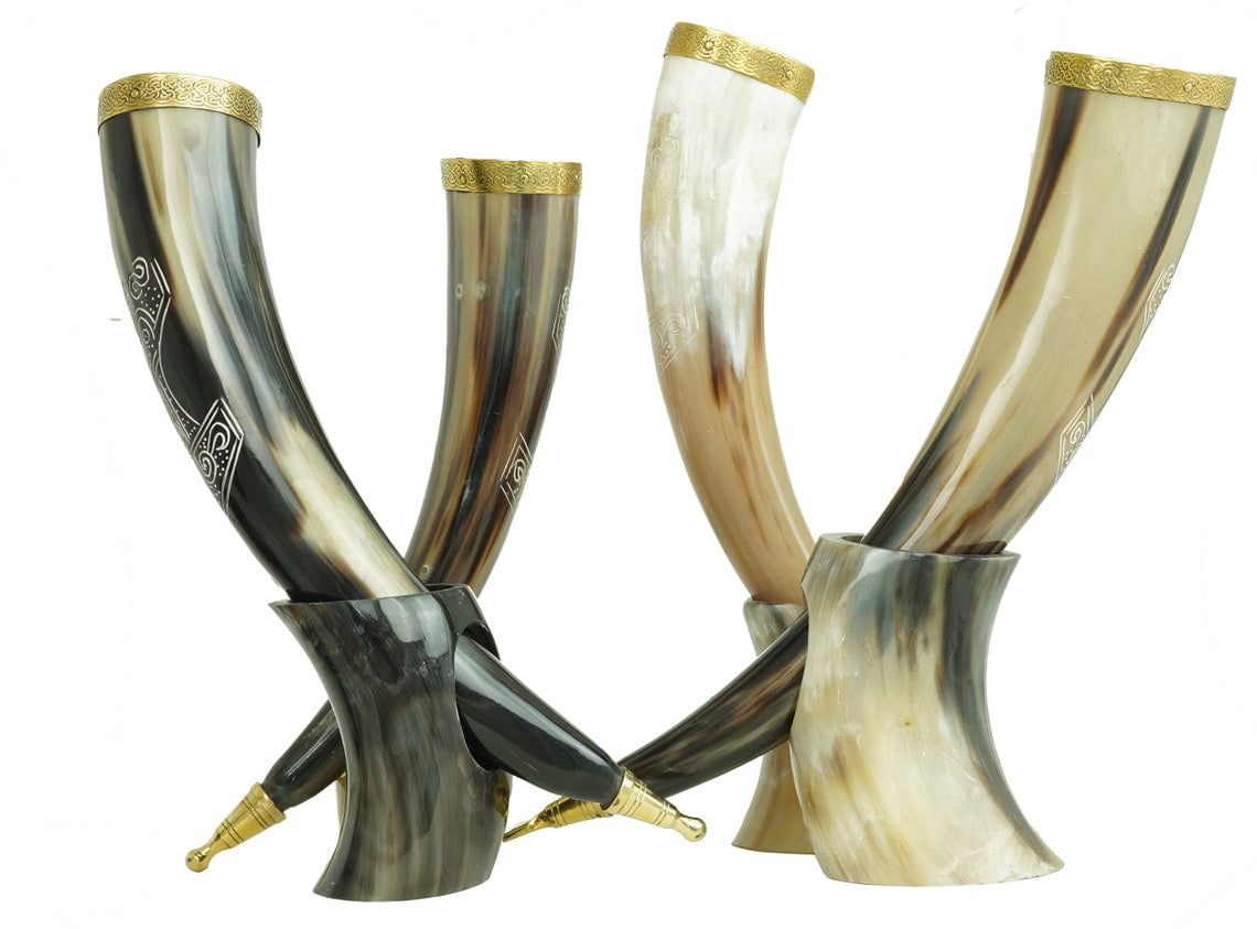Authentic Viking Drinking Horn Tankard - 100% Natural Horn, 24-32 Oz Capacity