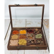Galaxy Indiacraft Wooden Spice Boxes HUB | Utility Spice, Masala Dani Rack | Dry Fruit Box Set with Spoon ROSWOOD 12 Removable Part
