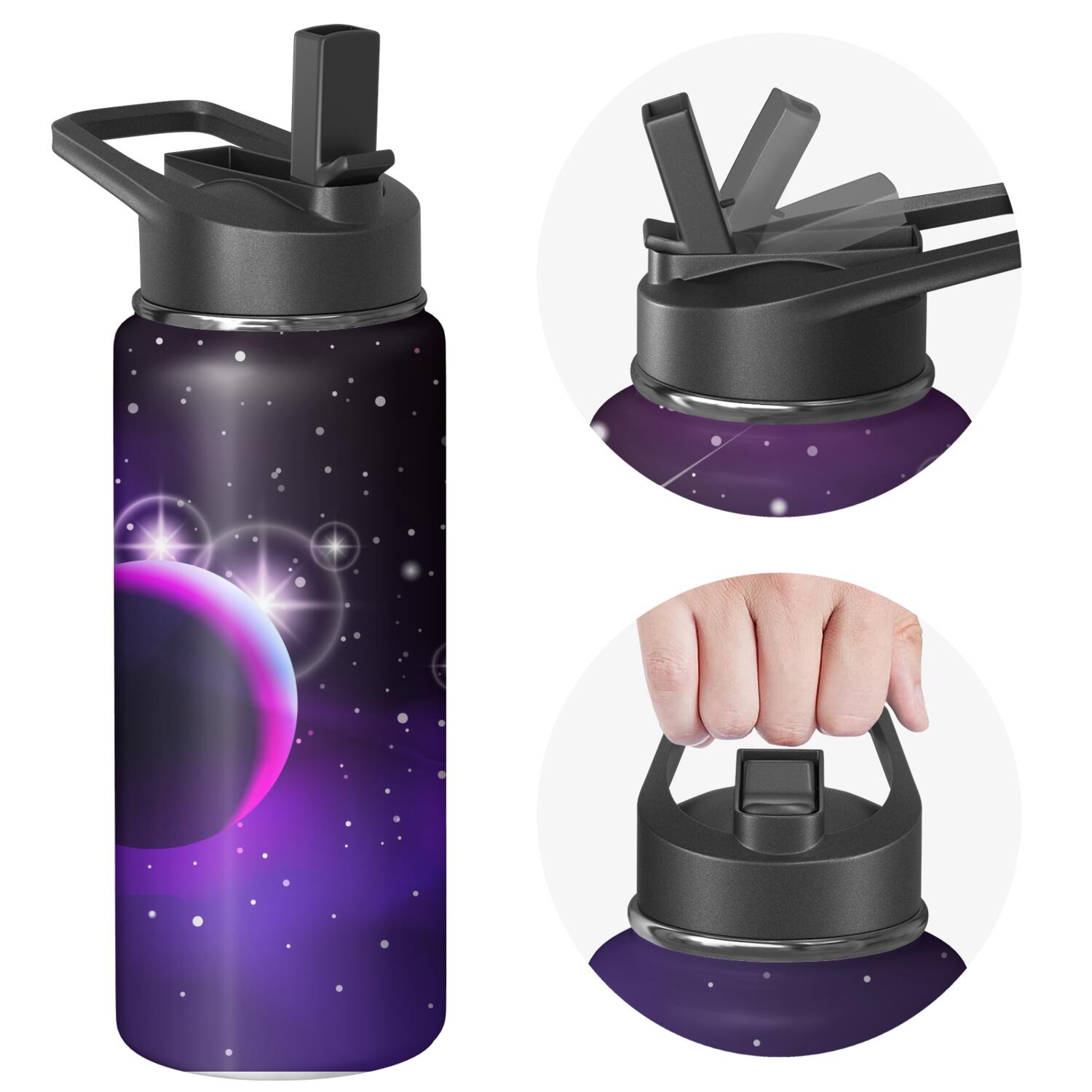 Galaxy Insulated Water Bottle with Straw & Cleaning Brush – 18oz | Leakproof, BPA-Free, 304 Stainless Steel, Wide Mouth, Travel Mug for Car, Gym, Office, Starry, Christmas Thanksgiving Gift