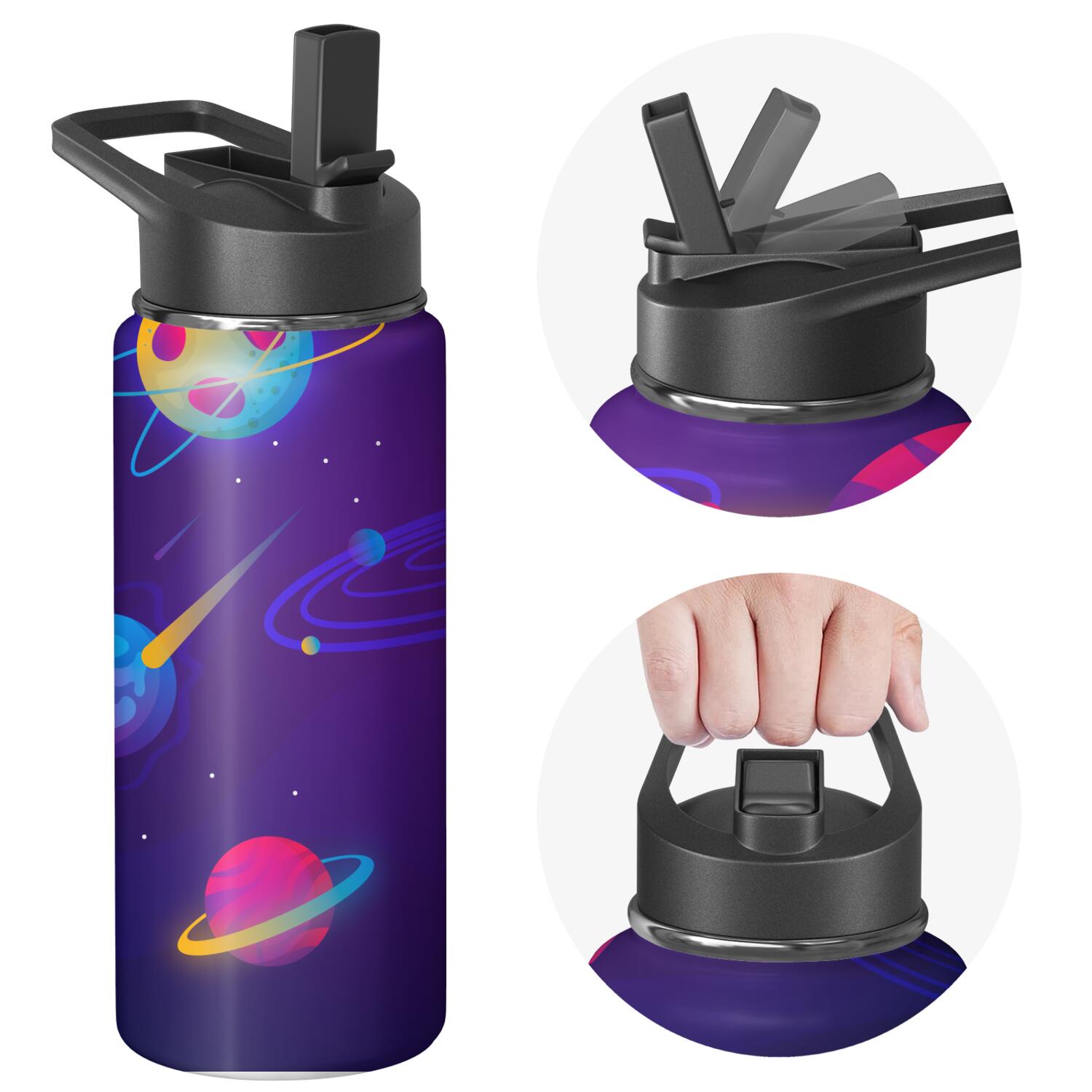 Galaxy Insulated Water Bottle with Straw & Cleaning Brush – 18oz | Leakproof, BPA-Free, 304 Stainless Steel, Wide Mouth, Travel Mug for Car, Gym, Office, Starry, Christmas Thanksgiving Gift