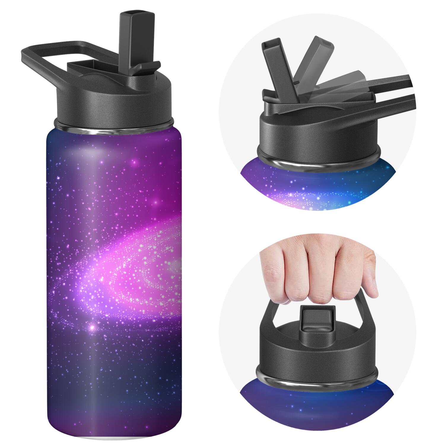 Galaxy Insulated Water Bottle with Straw & Cleaning Brush – 18oz | Leakproof, BPA-Free, 304 Stainless Steel, Wide Mouth, Travel Mug for Car, Gym, Office, Starry, Christmas Thanksgiving Gift
