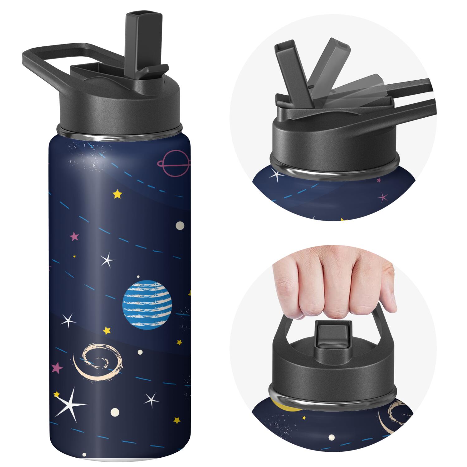 Galaxy Insulated Water Bottle with Straw & Cleaning Brush – 18oz | Leakproof, BPA-Free, 304 Stainless Steel, Wide Mouth, Travel Mug for Car, Gym, Office, Starry, Christmas Thanksgiving Gift