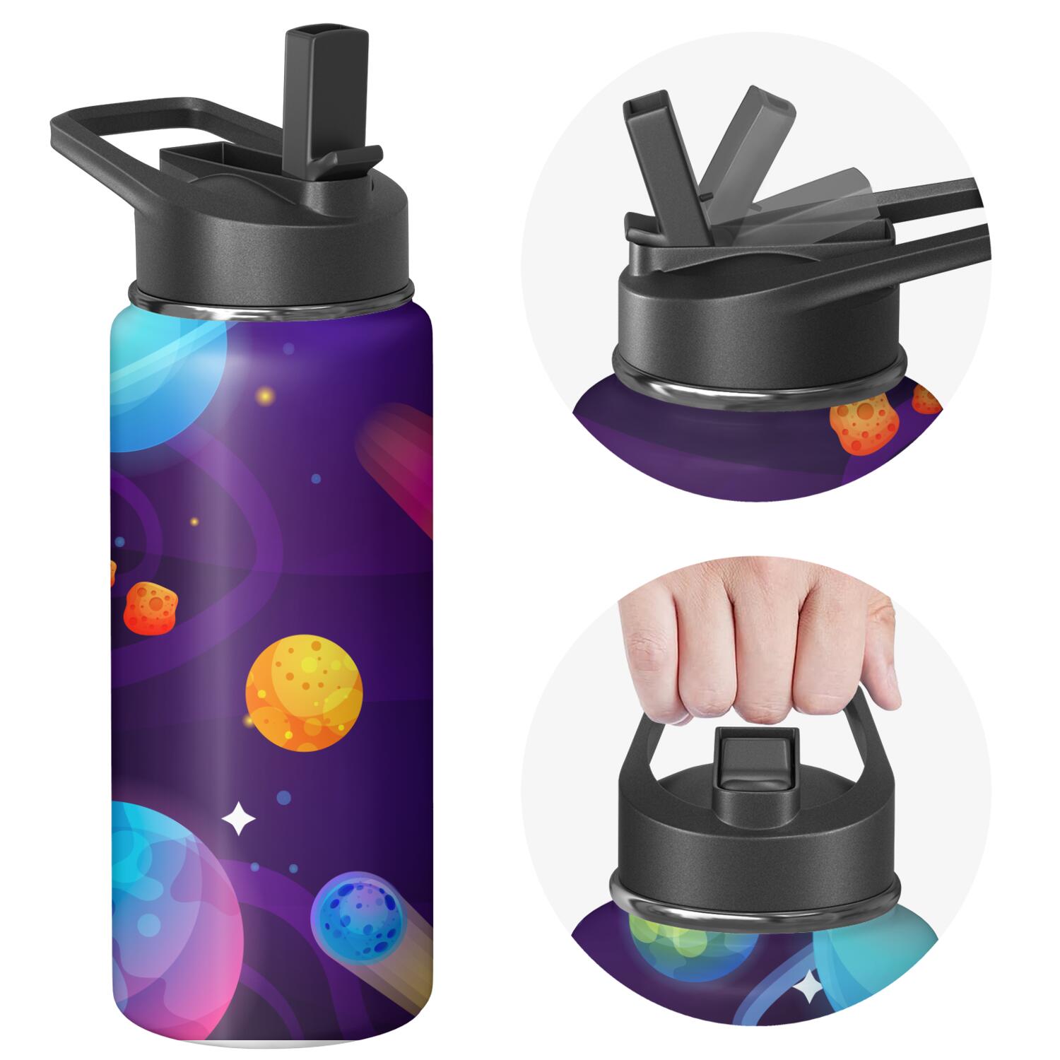 Galaxy Insulated Water Bottle with Straw & Cleaning Brush – 18oz | Leakproof, BPA-Free, 304 Stainless Steel, Wide Mouth, Travel Mug for Car, Gym, Office, Starry, Christmas Thanksgiving Gift