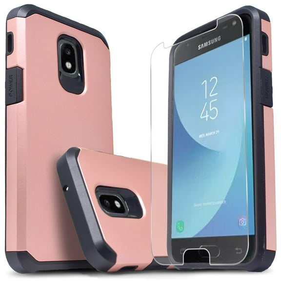 Galaxy J3 2018,Galaxy J3 Star,Galaxy J3 Achieve,Express Prime 3,Amp Prime 3, J3 v 2018 3rd Gen Case, With [HD Protector], Dual Layers Impact Advanced Rugged Protective Phone Cover-Rose Gold