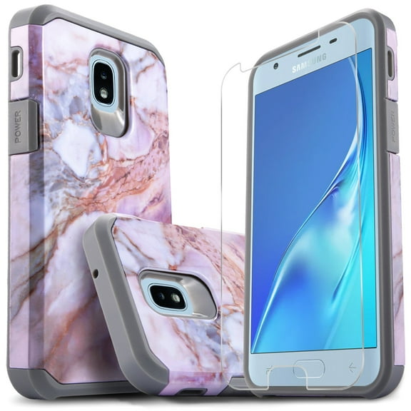 Galaxy J3 2018,Galaxy J3 Star,Galaxy J3 Achieve,Express Prime 3,Amp Prime 3, J3 v 2018 3rd Gen Case, With [HD Protector], Dual Layers Impact Advanced Rugged Protective Phone Cover-Marble Pattern