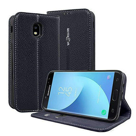 Galaxy J3 2018 case,Mignova leather magnetic buckle case with stand, ID and credit card pocket for Samsung Galaxy J3 full body case(Blue)