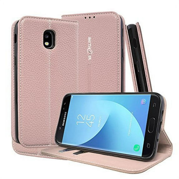 Galaxy J3 2018 case,Mignova leather magnetic buckle case with stand, ID and credit card pocket for Samsung Galaxy J3 full body case(Pink)