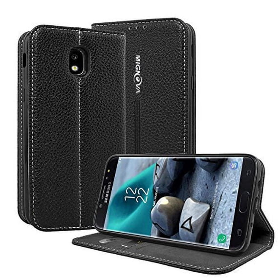 Galaxy J7 2018 case, Mignova for Galaxy J7 Refine / J7 top / J7 star / J7 Aero / J7 crown / J7 Aura / J7 Eon Premium leather PU flip cover(Black)
