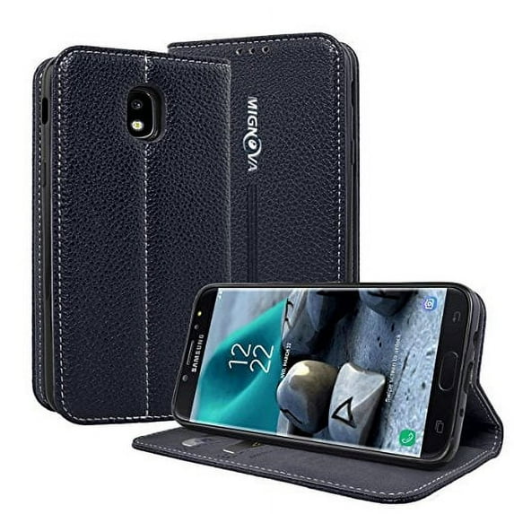 Galaxy J7 2018 case, Mignova for Galaxy J7 Refine / J7 top / J7 star / J7 Aero / J7 crown / J7 Aura / J7 Eon Premium leather PU flip cover(Blue)