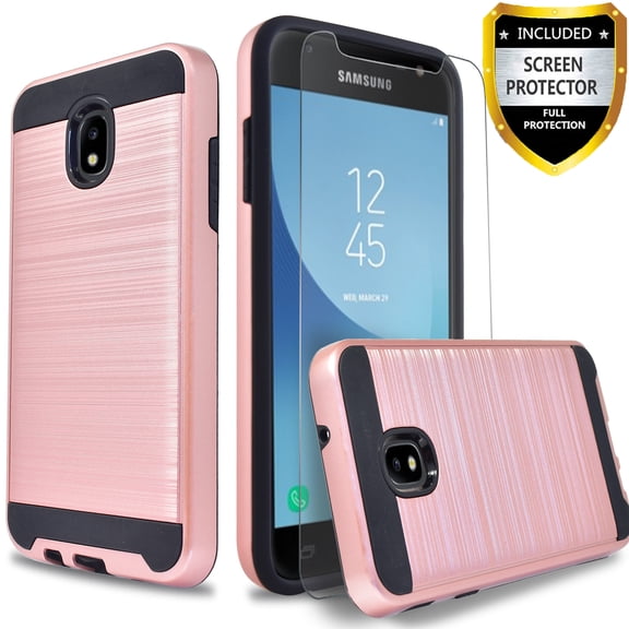 Galaxy J7 Crown Case, Samsung Galaxy J7 Star Case, J7 Refine/ J7 Aero Case, with [ Premium Screen Protector Included] 2-Piece Style Hybrid Shockproof Hard Case Cover -[Rose Gold]