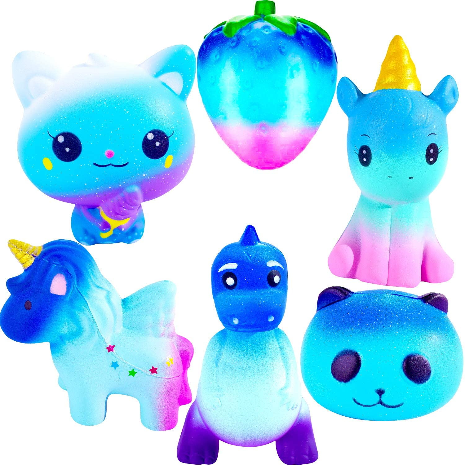  SYYISA Squishies 4 Pcs Jumbo Slow Rising Squishies Kawaii  Colored Unicorn, Unicorn Donut, White Unicorn Mousse Cake and Blue Narwhal  Cake Creamy Scent for Kids Party Toys Stress Reliever Toy 