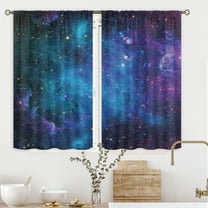 Galaxy Kitchen Curtains Out Space Wall Art Rod Pocket 27.5W x 36L Inch Blue Nebula Universe Room Decor Starry Star Fantasy Night Sky Printed Kids Boys Bedroom Dining Room Window Drapes 2 Panel