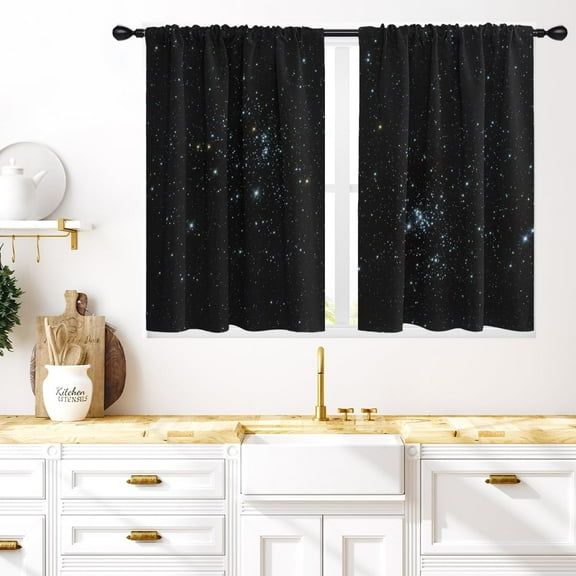 Galaxy Kitchen Window Curtains 27.5 x 39 Inch Small Short Mini Cafe Rod Pocket Space Universe Kids Black Nebula for Living Bedroom Room Home Treatment Set of 2 Curtain Panels Drapes Tiers