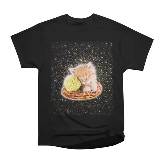 Galaxy Kitty Cat Riding Pizza In Space T-Shirt Tee Gift For Him Merch For Her Apparel For