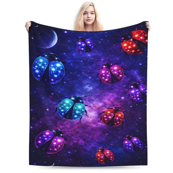 Galaxy Ladybug Pattern Blanket Cute Insect Throw Blanket Soft Cozy Blanket for Couch Bed Kids Birthday Gift Decor 50x40