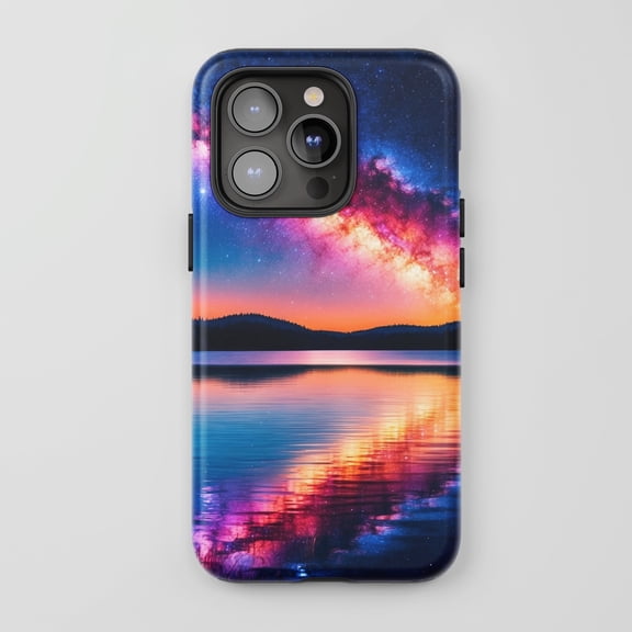 Galaxy Landscape For All iPhone Series Tough Phone Case Space Stars Sunset Reflection