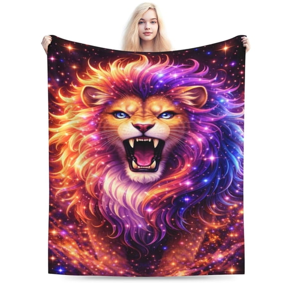 Galaxy Lion Blanket Cosmic Animal Throw Soft Flannel Fleece Cozy Colorful Space Art Pattern Home Decor Gift for Adults 50x40
