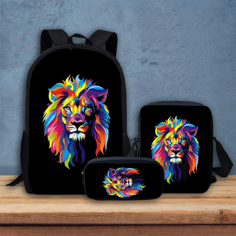 Galaxy Lion School Bag 3pcs Elementary Student Backpack Set Bookbag with Lunch Bags and Pencil Case for Kids Girls Boys Teens Walmart
