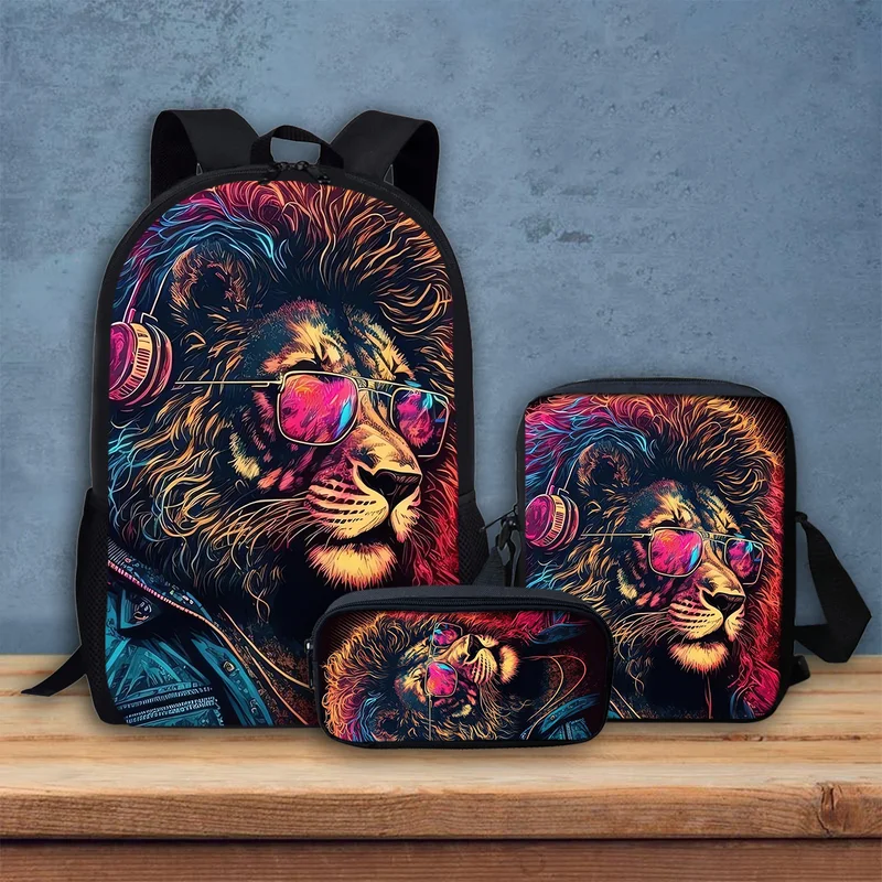 Galaxy Lion School Bag 3pcs Elementary Student Backpack Set Bookbag with Lunch Bags and Pencil Case for Kids Girls Boys Teens Walmart