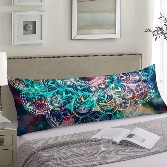 Galaxy Mandala Body Pillow Cover Retro Floral Mandalas Bohemian Compass Medallion Tribal Bobo Long Pillow Case Protector with Zipper Decorative Soft Large Pillow Cases Covers Cushoned for Bed 20"x54"