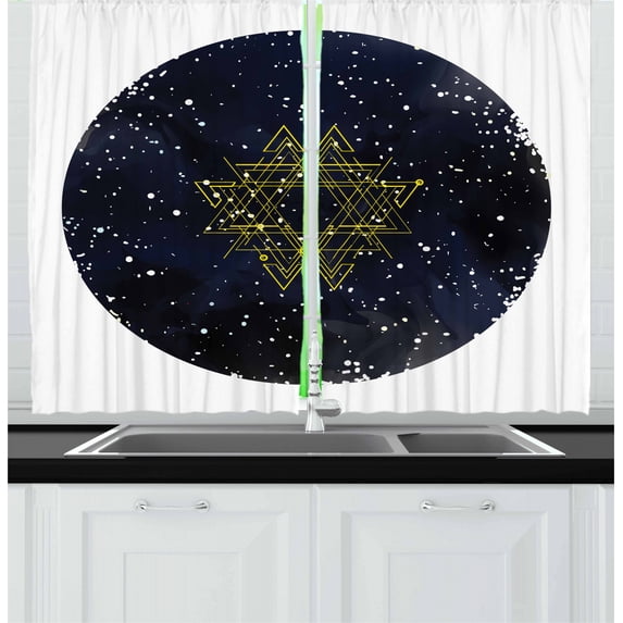 Galaxy Mandala Curtains 2 Panels Set, Circle Framed Watercolor Starry Sky with Milky Way, Window Drapes for Living Room Bedroom, 55W X 39L Inches, Charcoal Grey Night Blue and Yellow, by Ambesonne