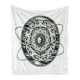 thumbnail image 1 of Galaxy Mandala Soft Flannel Fleece Throw Blanket, Orbital Hoops Inspired Design Interpenetrated Sun and Moon Day Night, Cozy Plush for Indoor and Outdoor Use, 70" x 90", Black and White, by Ambesonne, 1 of 5