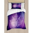 thumbnail image 1 of Galaxy Mandala Twin Size Duvet Cover Set, Boho Style Lotus Flower Illustration on Space Background, Decorative 2 Piece Bedding Set with 1 Pillow Sham, White Violet and Dark Purple, by Ambesonne, 1 of 3