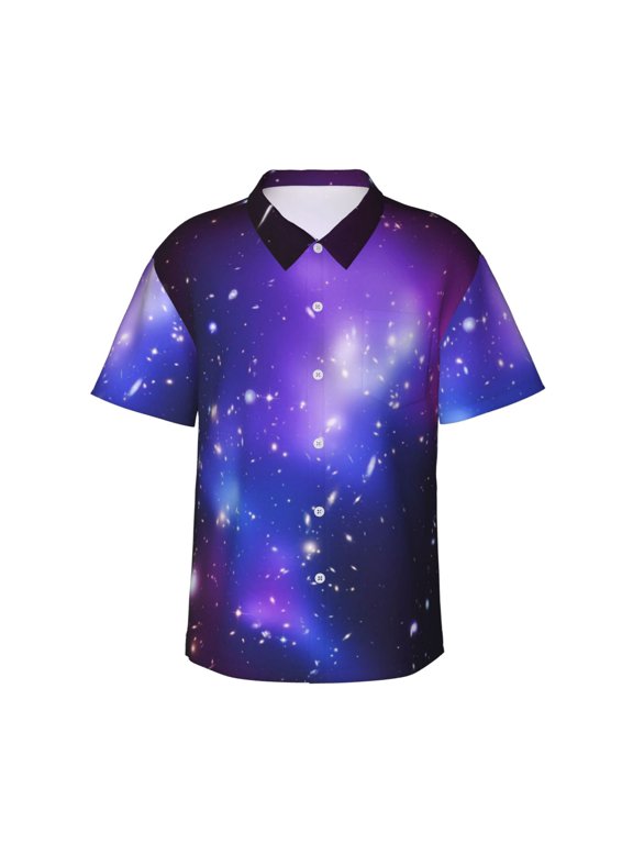 Galaxy Men'S 3d Print Casual Button Down Shirts, Novelty Hawaiian Short Sleeves 2xl
