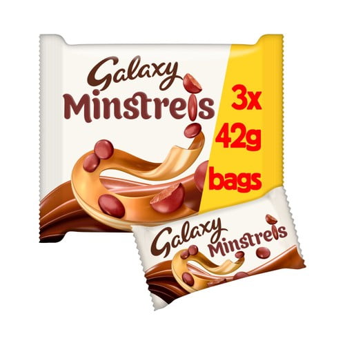 Galaxy Minstrels Milk Chocolate Buttons Bag 3 x 42g, British Import (Pack of 3)